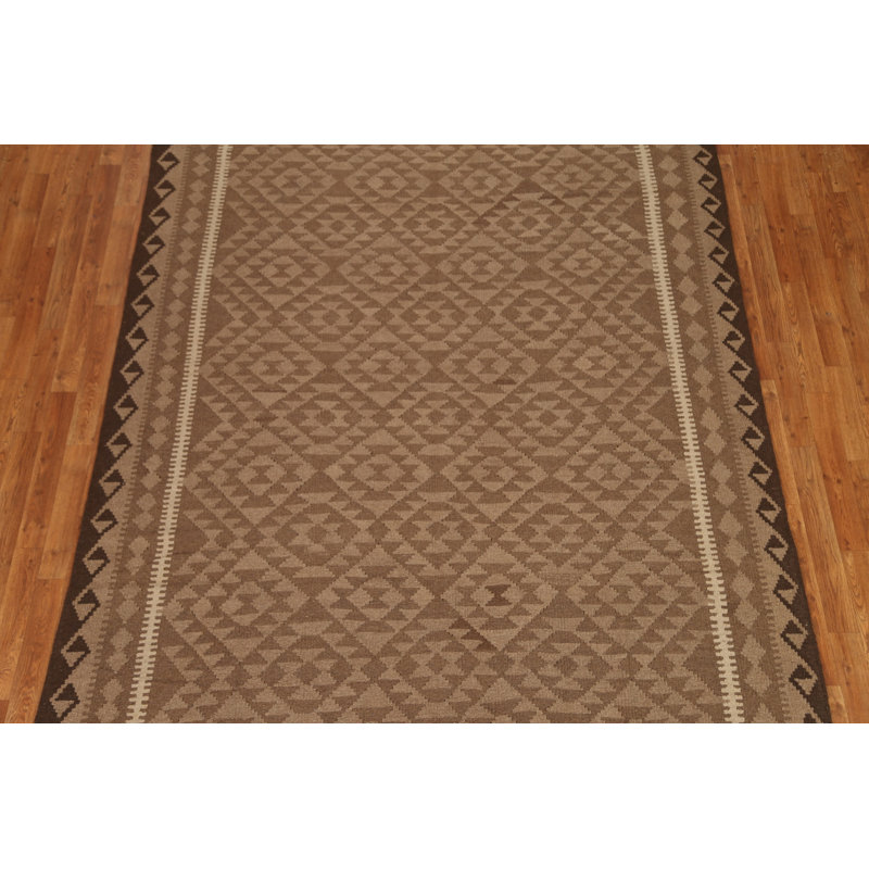 Tapis brun tissé à la main Kilim 7 x 10