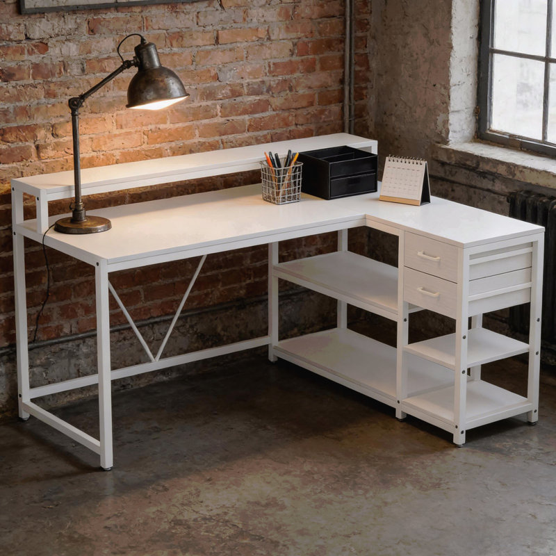 Office Desk,L-Shaped Office Desk,Reversible Computer Desk, Blanc