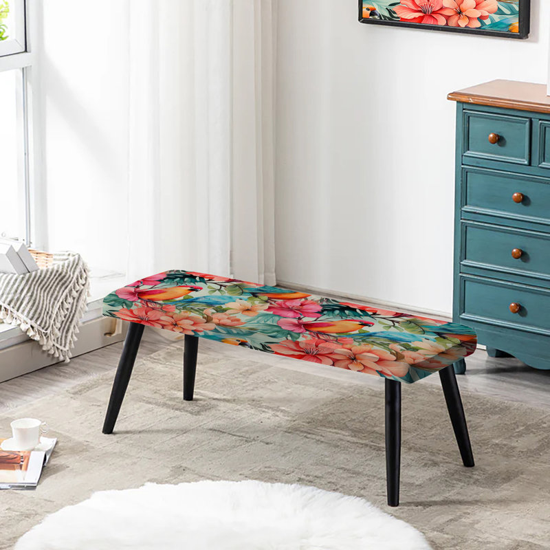 Banc tropical rembourré noir, Tropic Dreams Tropical Pattern
