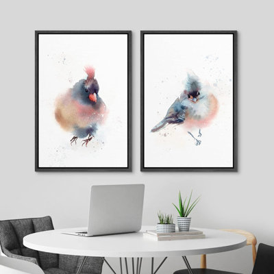 Cute Little Animals " Pastel Watercolor Explosionest Bird Portraits Animals Wall Pictures Modern Rustic Chic Living Room " 2 - Pieces