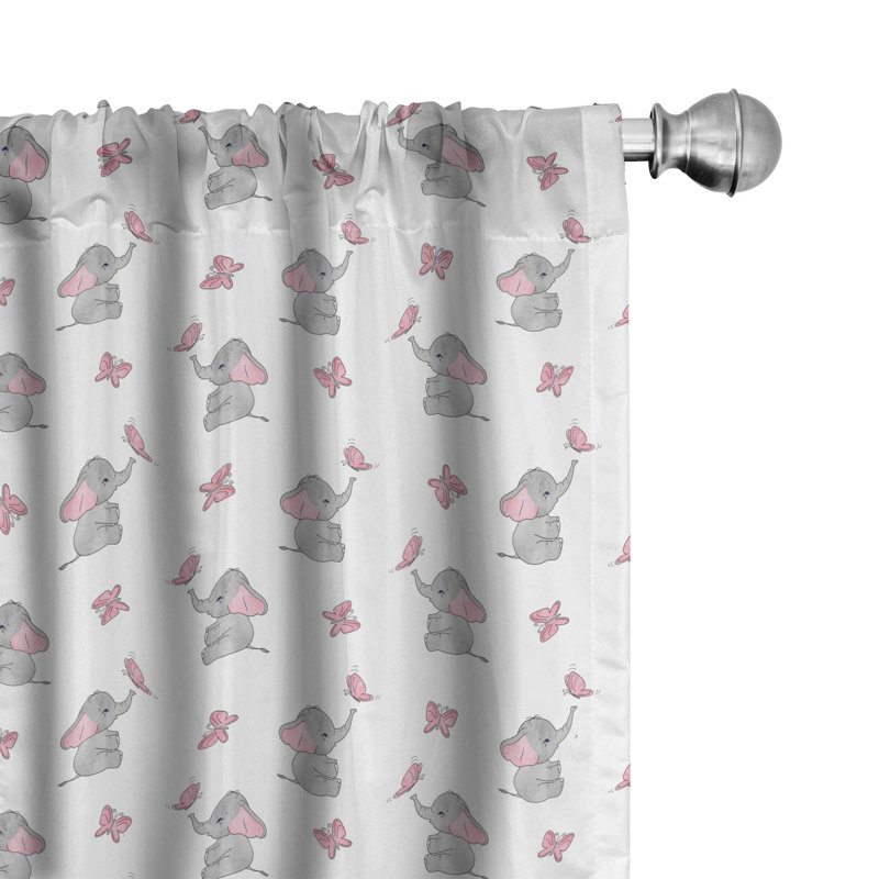 Elephant Nursery Semi-Sheer Rod Pocket Curtain Panels, 28" x 95"