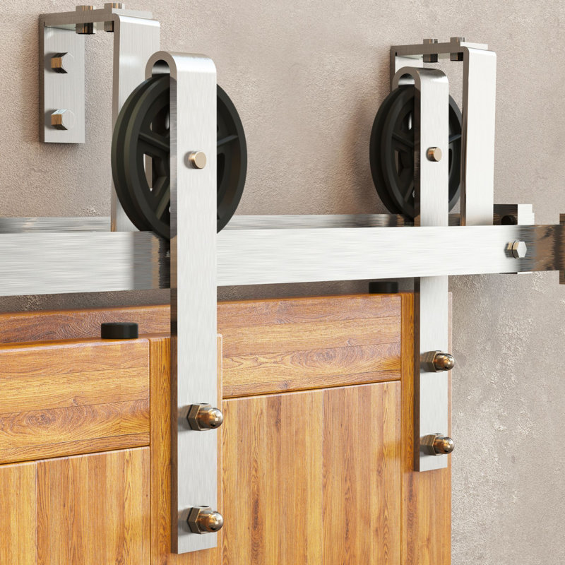 Trousse de quincaillerie à deux portes en nickel brossé pour porte à rayons doubles (porte non incluse), 72 po