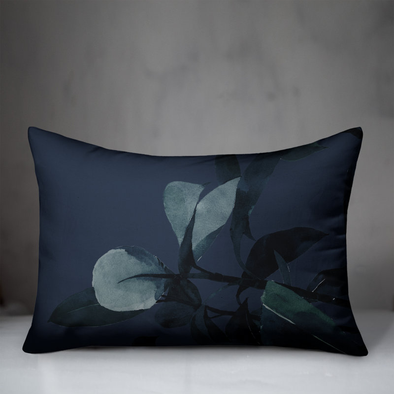 Floral Outdoor Reversible Throw Pillow, Navy