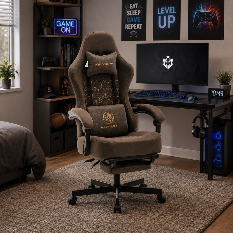 Adjustable Reclining Ergonomic Faux Leather Swiveling PC & Racing Game Chair, Gray Faux Leather