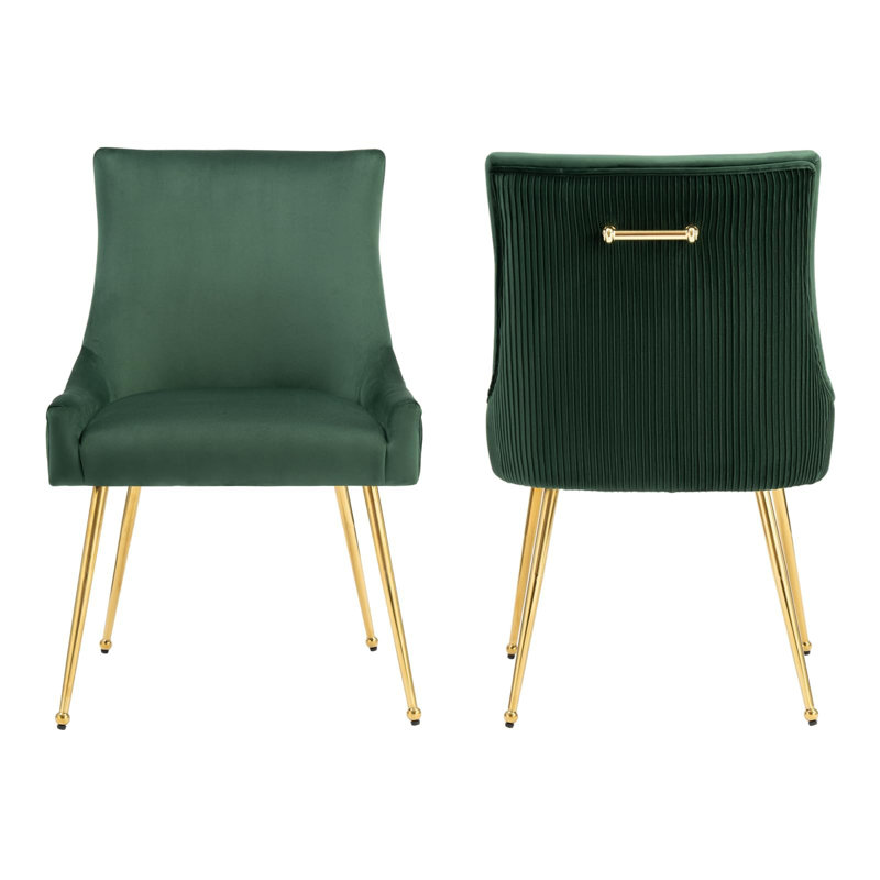 Velvet Upholstered Side Chair With Gold Legs , Green, Gold