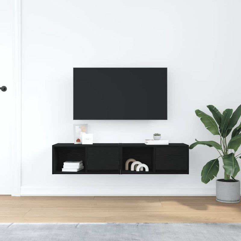 TV Cabinets 2 Pcs 80X31x25.5 Cm Engineered Wood, Black Oak, 60 cm