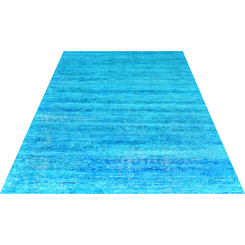 Tapis bleu area-noué la à la main Rajmund, Rectangle 5 pi 5 po x 8 pi 5 po