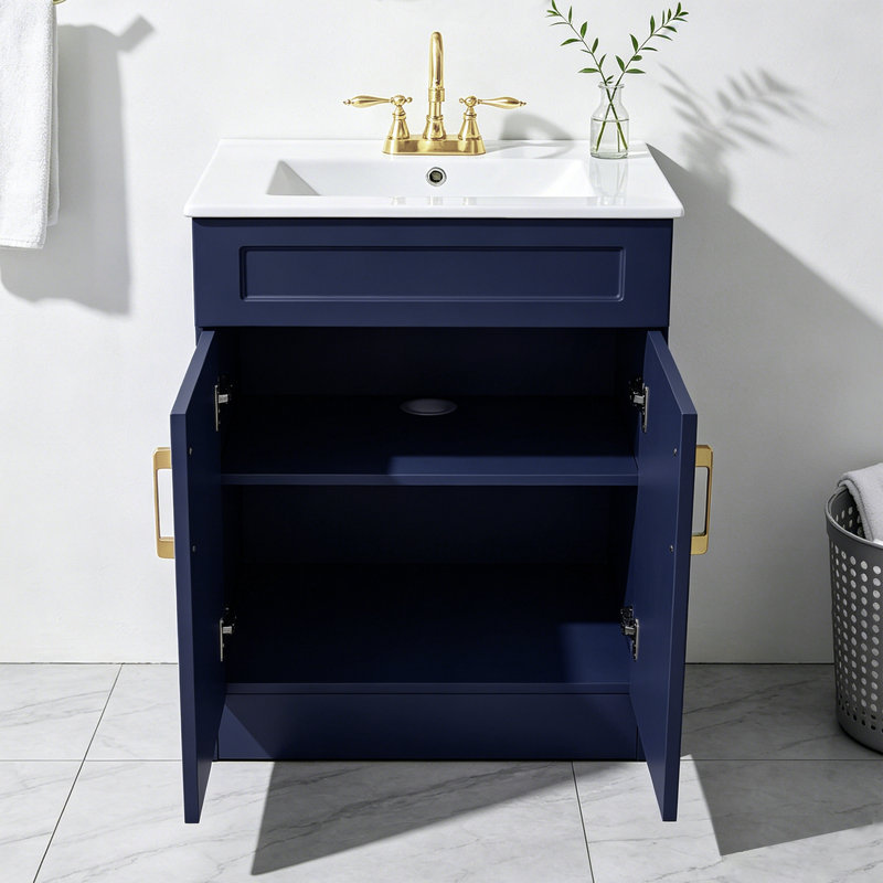 Eyrun 24" Blue Modern Single Bathroom Vanity With Ceramic Top