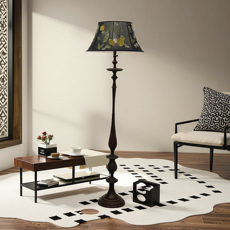 Lampe sur pied rétro en bois massif et tissu de style chinois