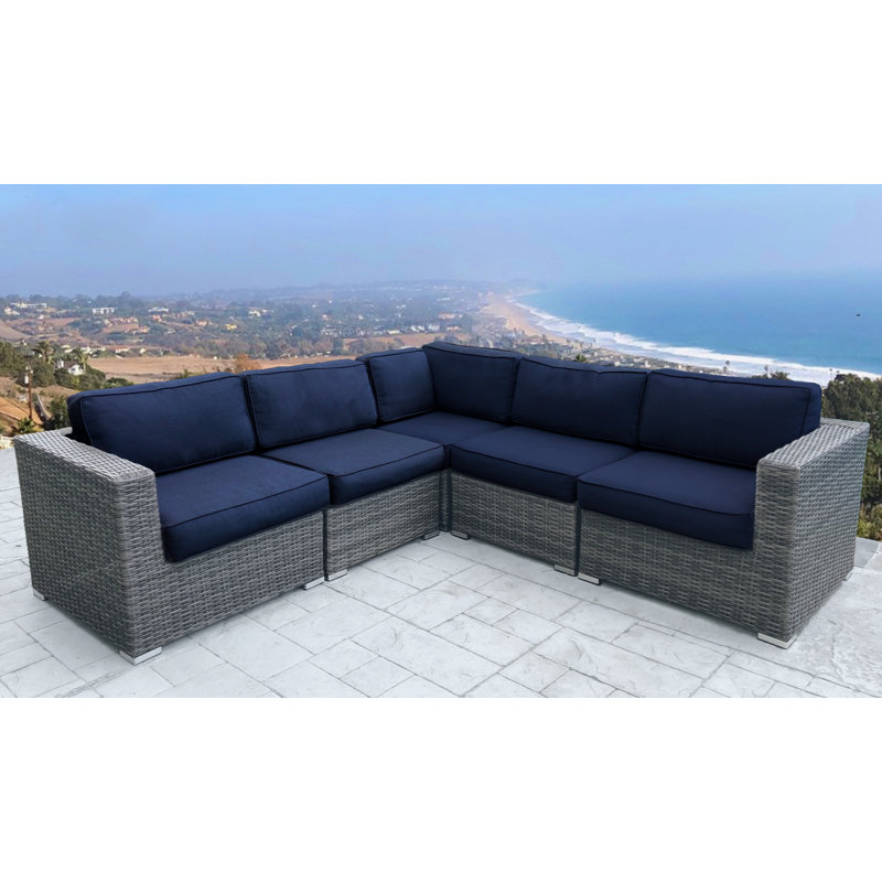 Michaella Wicker Fully Assembled 4 - Person Seating Group with Sunbrella Cushions, Sunbrella Navy Blue