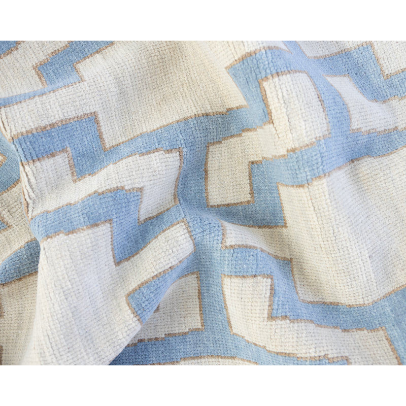 Della Hand Knotted Wool Geometric Area Rug, Runner 3' x 10', Blue