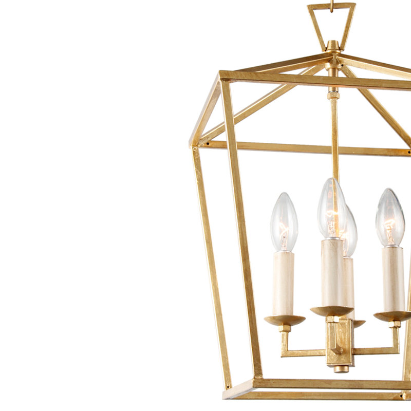 Lustre géométrique à 4 lumières Neslisah, Or, H 18,5 po x l 12,6 po x P 12,6 po