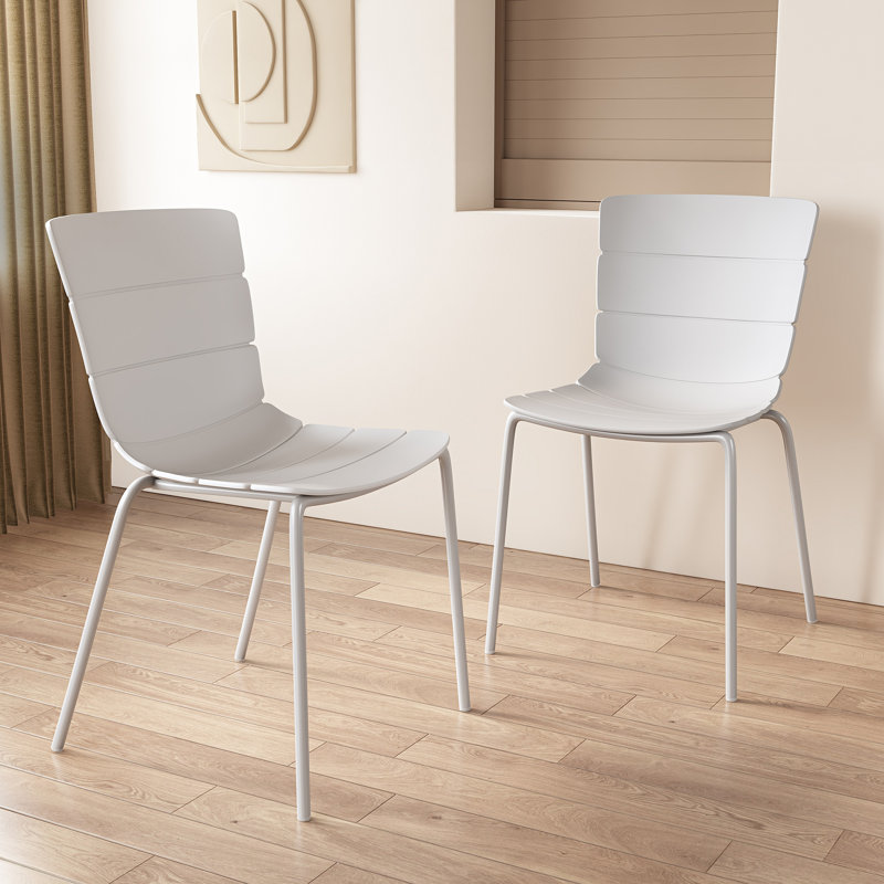 Bali Pair of Kitchen Chairs - Ribbed Plastic Seat with Matching Metal Legs, White