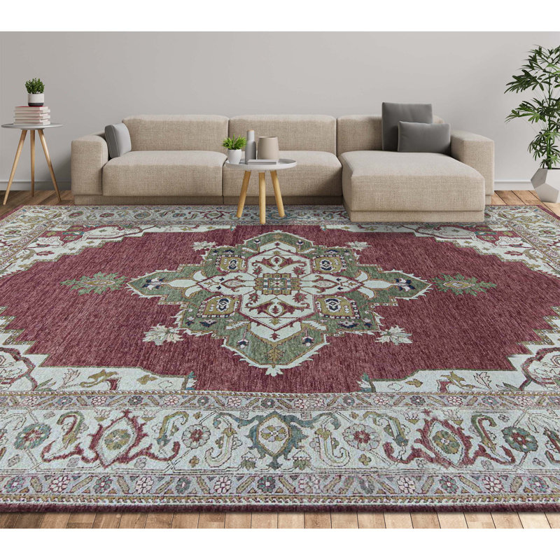 Tapis rouge et beige noué à la main de haute qualité