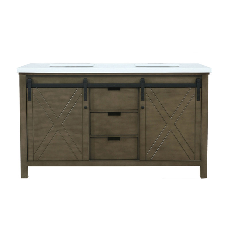 Marsyas 60" Rustic Brown Double Vanity with Quartz Top