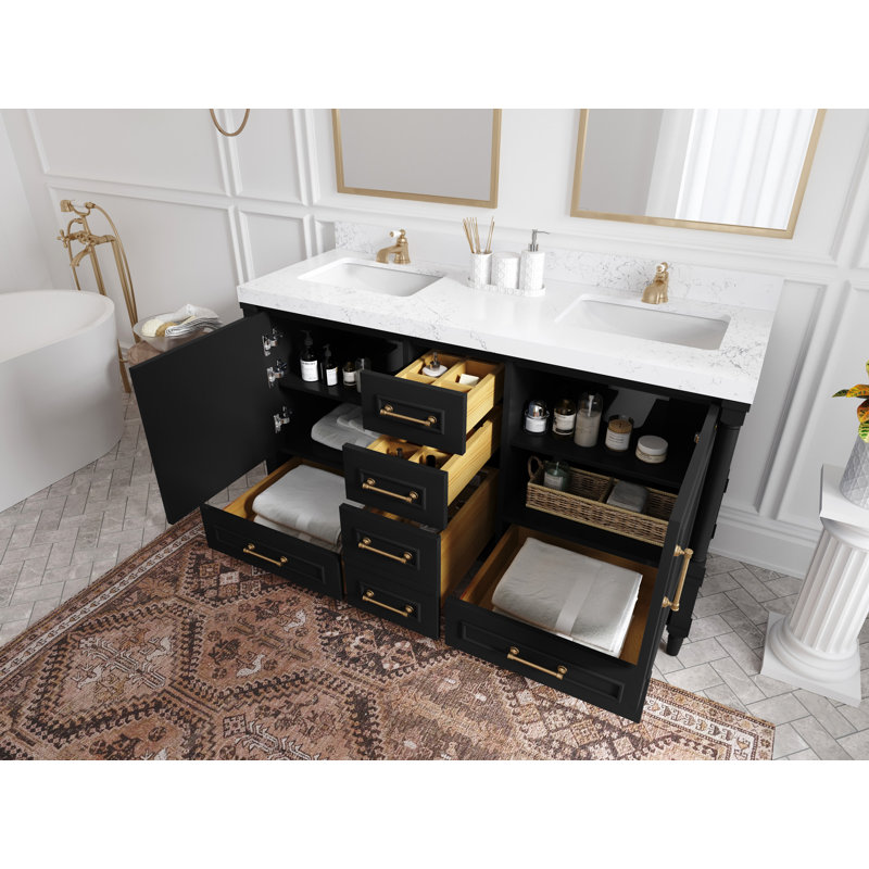 Ensemble de meuble-lavabo double 60 po Aberdeen, Marbre de Carrare, Bitume