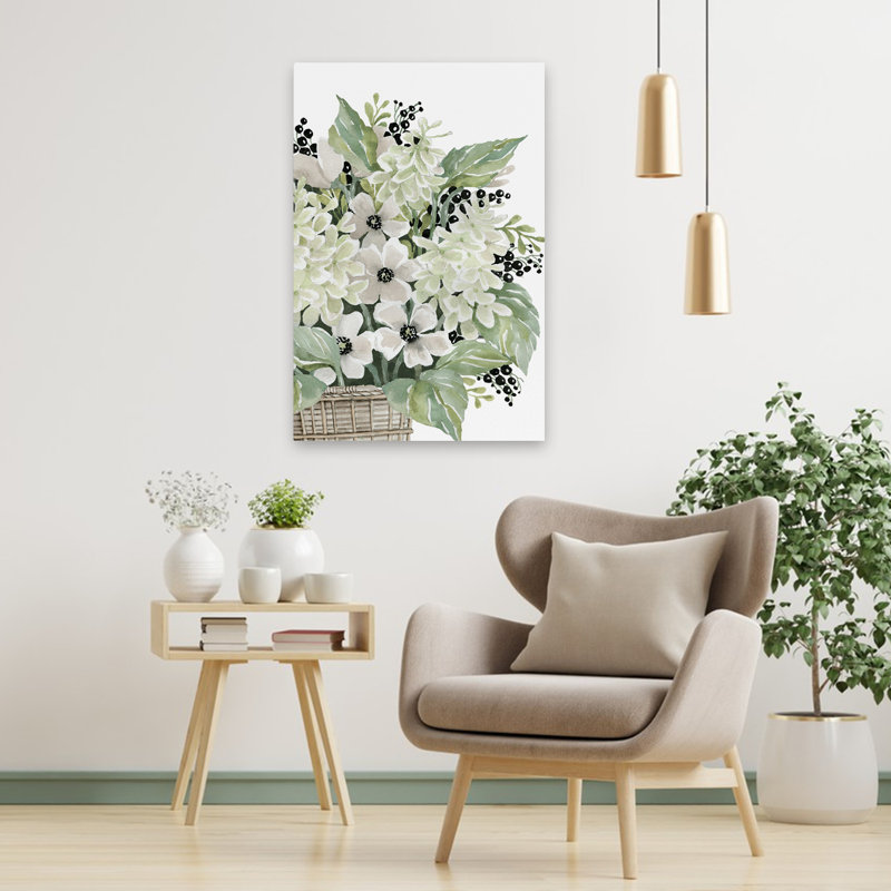 Art floral - Fleurs contemporaines, fleurs blanches et baies, H 36 po x l 24 po