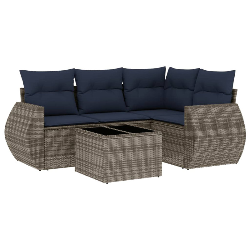  Ensemble de canapé de patio 5 pièces avec coussins en rotin de polyester gris
