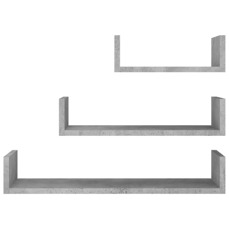 Abdulkadir 3 Piece Solid Wood Floating Shelf Set, Concrete Grey, 10cm H x 60cm W x 15cm D