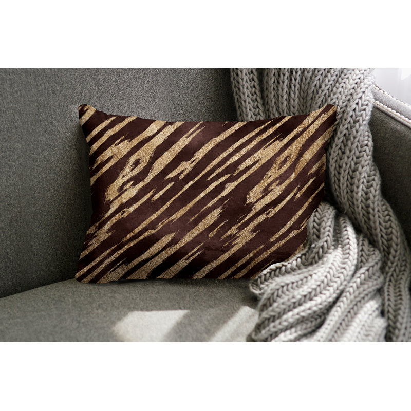 Coussin lombaire intérieur / extérieur abstrait Sana, Brun / Doré