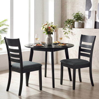 Wooden Dining Chairs Set of 4 with Rubber Wood Frame, Curved Slatted Backrest Dark Gray