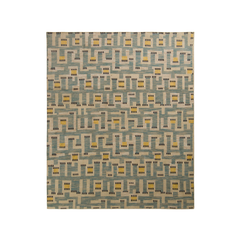 Scandinavian Hand Knotted Wool Geometric Area Rug, Rectangle 12' x 18'