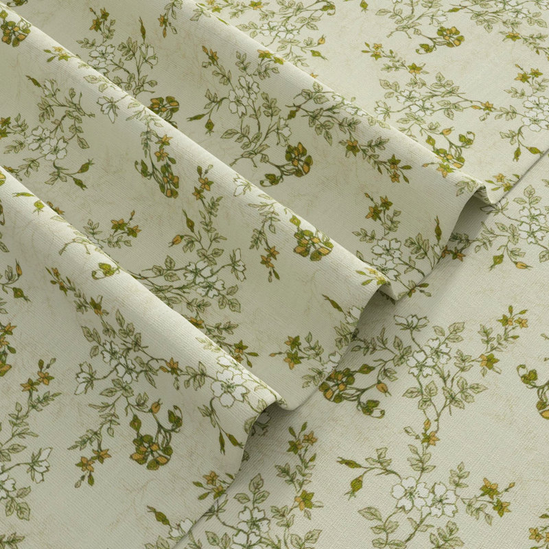 TWOPAGES Unlined Floral Curtain Printed Faux Linen Pinch Pleat Curtain, Porcelain, 52" W x 102" L