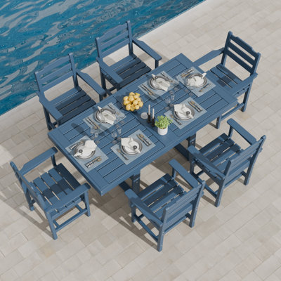 Ensemble de salle à manger rectangulaire en PEHD toutes saisons, mobilier de patio pour 6 personnes avec chaises en poly