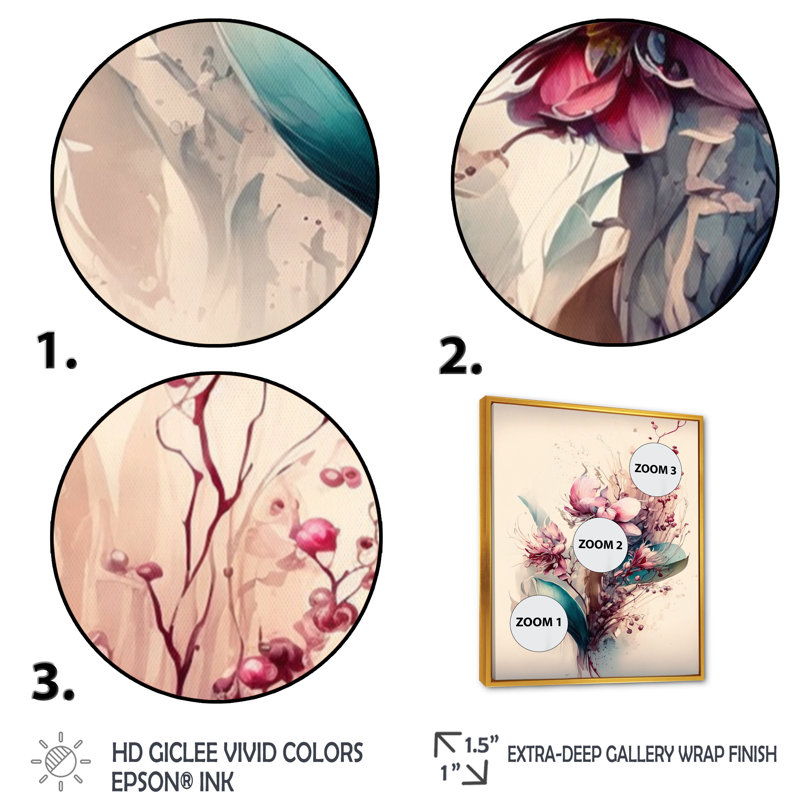 «Celina Orchid Floral Design II», reproduction sur toile, H 40 po x l 30 po x P 1,5 po, Toile avec cadre flottant or