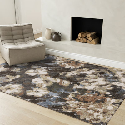 Jadir Floral Blue Ivory Beige High-Traffic Area Rug for Living Room