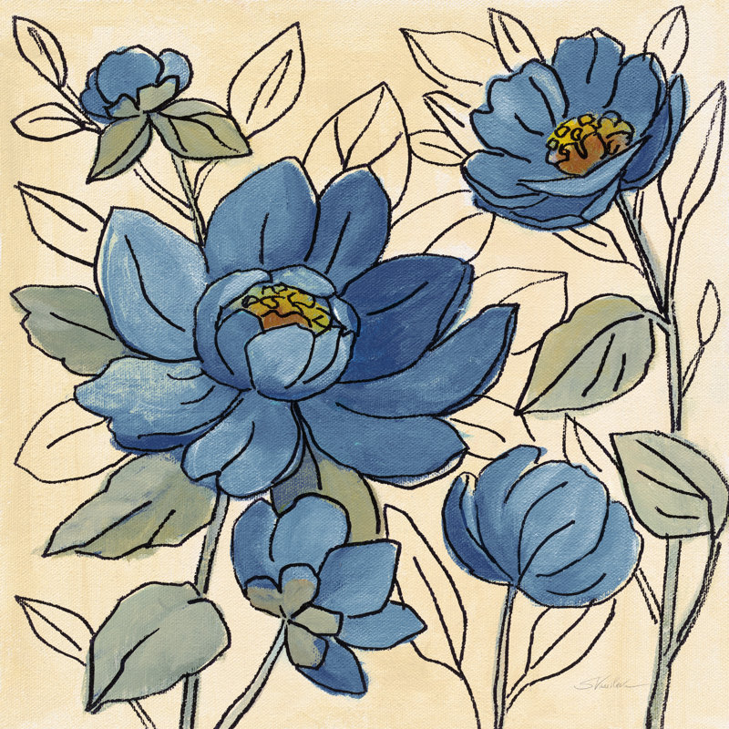 Spring Lace Floral IV Dark Blue 1 Piece Wrapped Canvas Wall Art, 51cm H x 51cm W x 3.8cm D