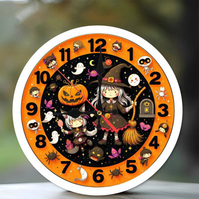 Halloween witch clock cute ghosts