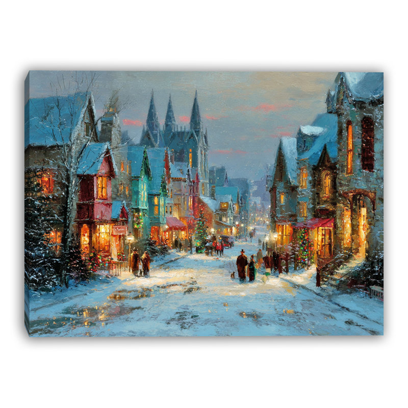 Old Town Holiday Street - Wrapped Canvas Wall Art, 24" H x 36" W
