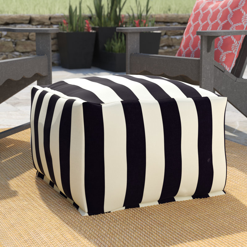 Loucks Upholstered Outdoor Ottoman, Black/Cream