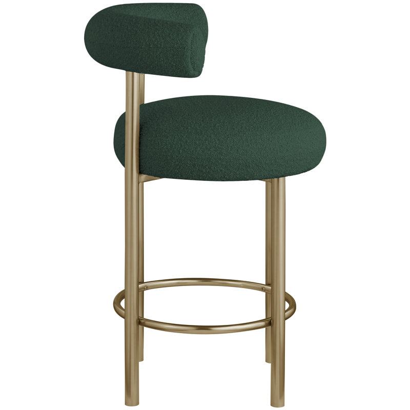 Hurlston Upholstered Counter Stool with Metal Frame, Green Boucle Fabric