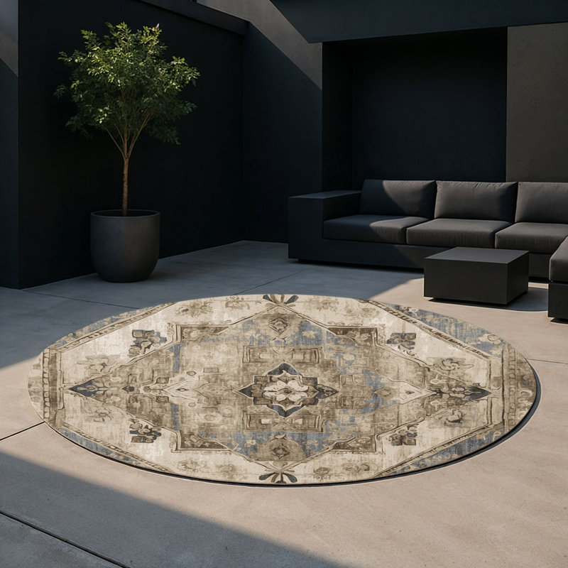Tapis intérieur et extérieur Rustic Grandeur, Rond 5 pi