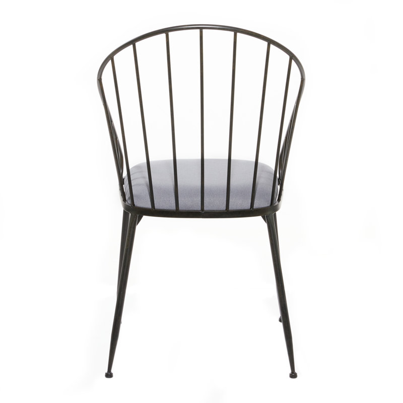 Elegant Black Metal High-Back Windsor Side Chair with Cushion