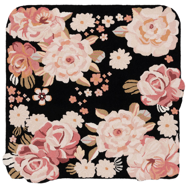 Abren Hand Tufted Wool Pile Floral Rug, Square 6"