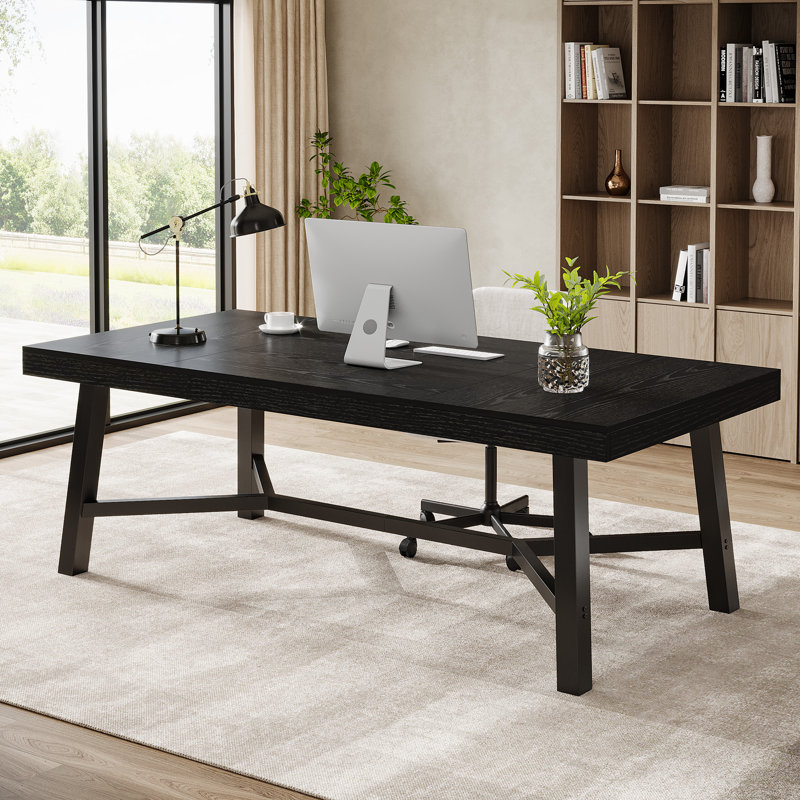 71" Rectangle Office Desk, Large Executive Computer Desk, Black