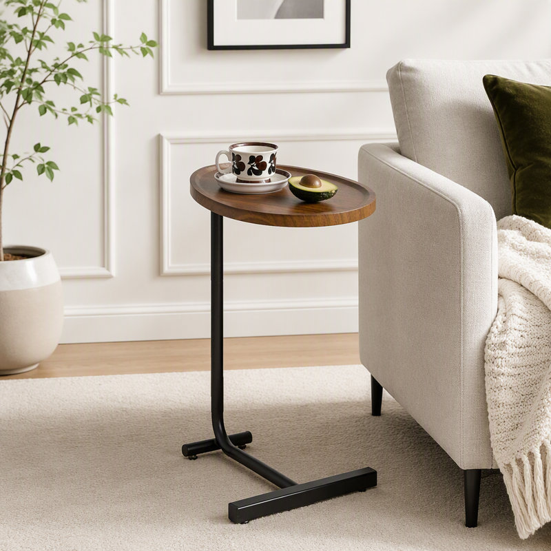 Ensemble de 2 tables d'appoint en forme de C avec plateau en MDF et structure métallique robuste