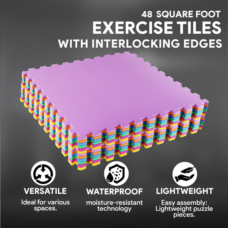 Multicolor EVA Foam Interlocking Exercise Mat Tiles, 24" x 24"