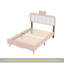 Lit de princesse en velours avec tête de lit à nœuds, lit plateforme avec tête et pied de lit, blanc et rose-105833182