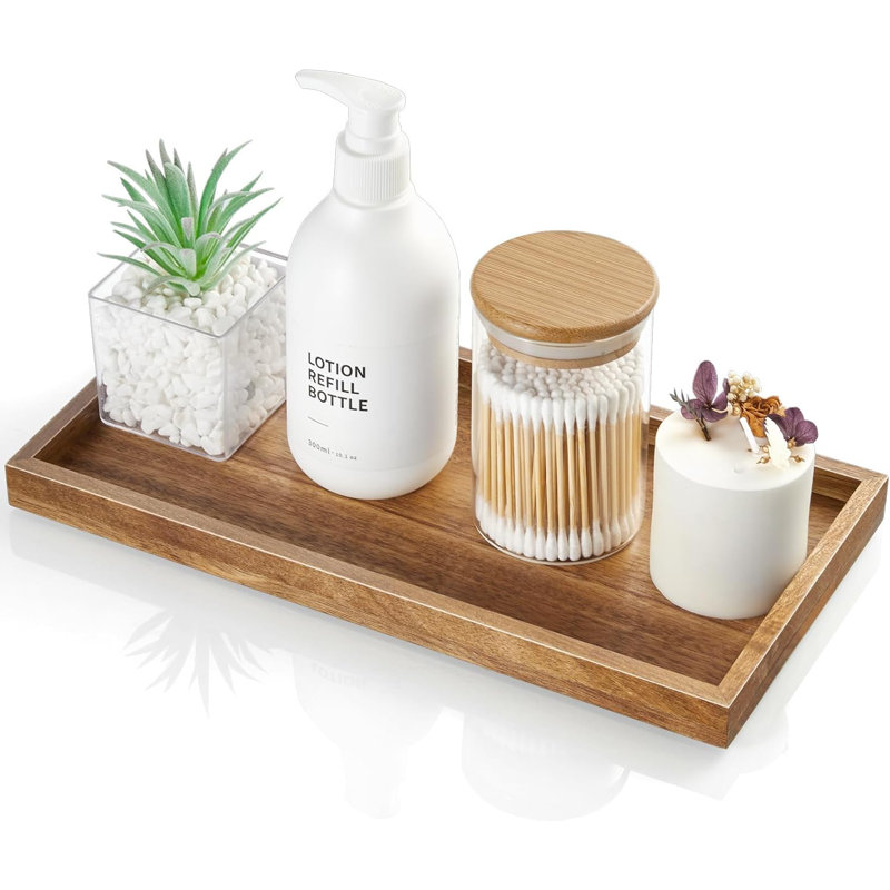 Wood Vanity Tray For Bathroom Counter And Toilet Tank - Decorative Organizer For Makeup, Perfume, Jewelry, Soap Dispenser - Farmhouse Style Catchall Tray For Kitchen And Coffee Table