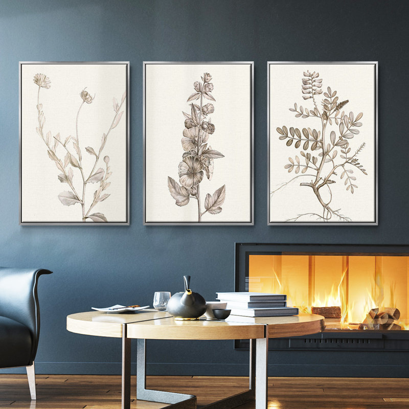 Neutral Botanical Study IV 3 pièces, Argent, H 36 po x l 72 po