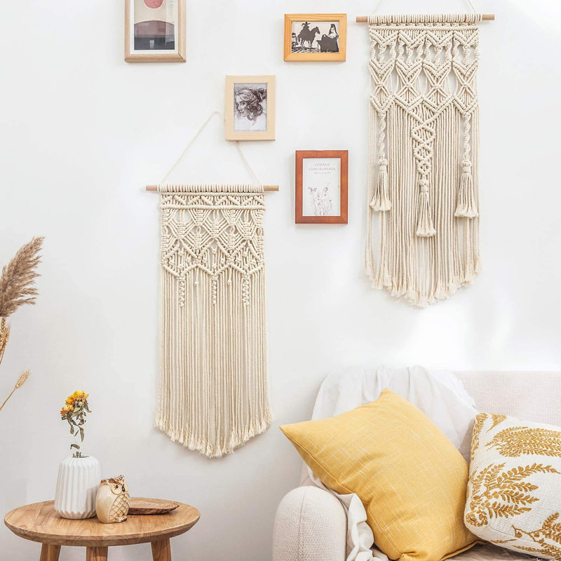 2 pièces décoratives en macramé tissé boho chic géométrique Art déco