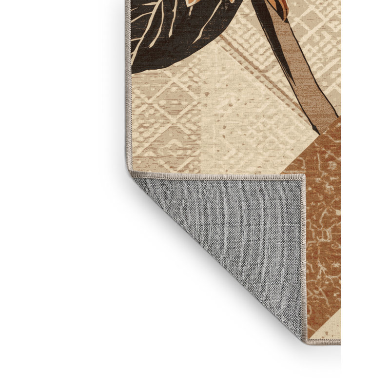 Tapis marocain beige lavable à la machine Orlandra Zinnia - reliure beige, 7 x 10