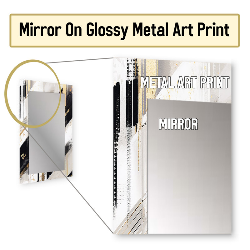 Gold Black Bold Stripes - Cubism Decorative Wall Mirror, Modern Large Mirror, Printed Metal Art, 32" x 24"