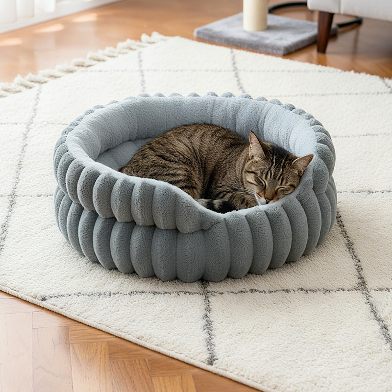 Faux Fur Pet Bed, Medium (16cm H x 60cm W x 60cm D), Dark Grey