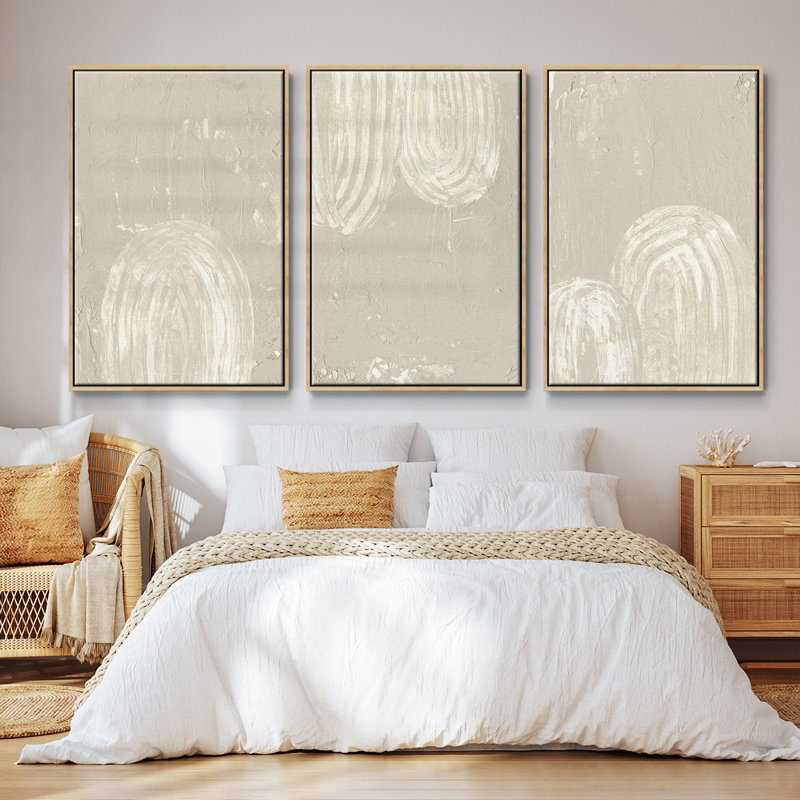 Sandy Arcs I, ensemble de 3 toiles encadrées sur toile, Naturel, H 27 po x l 54 po