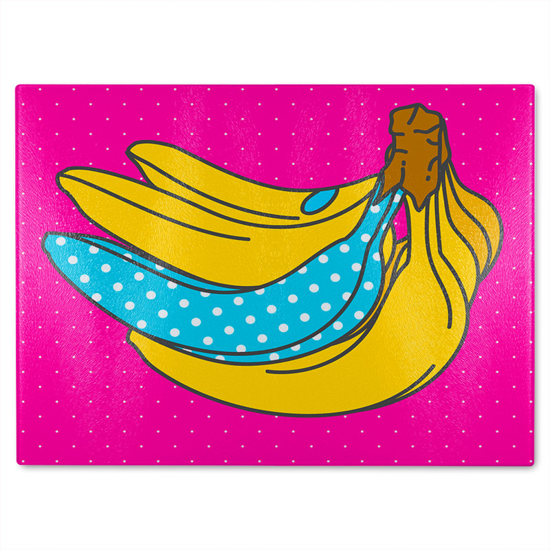 Pop art banana Designer Glass Chopping Board, 40cm L x 28cm W